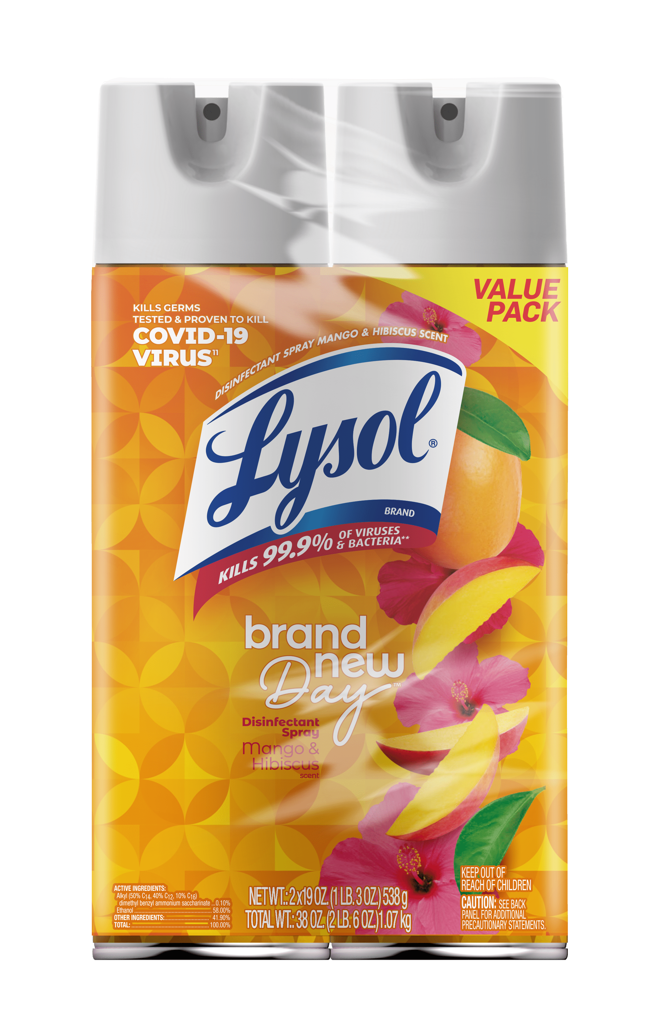 Lysol Brand New Day Disinfectant Sanitizing Antibacterial Sprays, Mango & Hibiscus, 19 fl oz, 2 pack