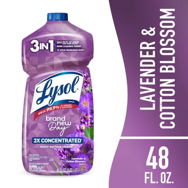 Lysol All Purpose Cleaner, 2X Concentrated Multi-Surface Disinfectant Floor Cleaner for Mopping Solution, for Bathroom & Kitchen, Lavender & Cotton Blossom, 48 fl oz