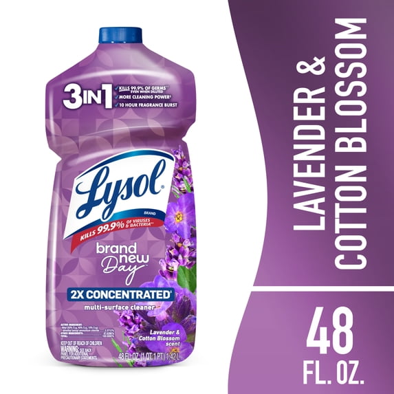 Lysol All Purpose Cleaner, 2X Concentrated Multi-Surface Disinfectant Floor Cleaner for Mopping Solution, for Bathroom & Kitchen, Lavender & Cotton Blossom, 48 fl oz