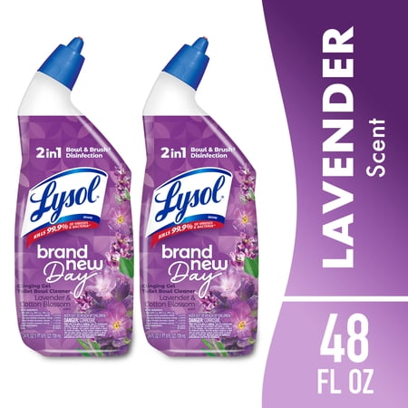 Lysol Toilet Bowl Cleaner Gel, Brand New Day Bathroom Cleaner, 24 fl oz (Pack of 2), Lavender & Cotton Blossom Scented Toilet Cleaner Liquid and Toilet Bowl Cleaners