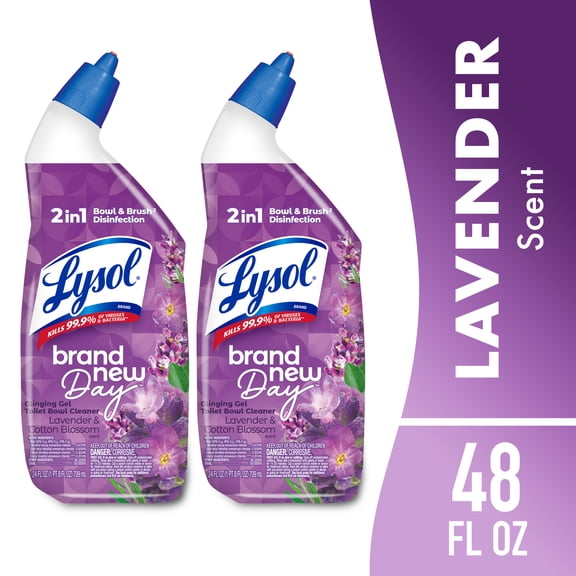 Lysol Toilet Bowl Cleaner Clinging Gel, Disinfecting Bathroom Cleaner and Toilet Bowl Stain Remover, Lavender & Cotton Blossom Scent, 24 fl oz (2 Pack)