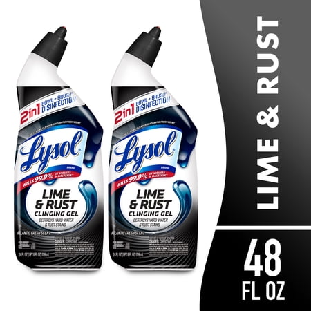 Lysol Toilet Bowl Cleaner Clinging Gel, Lime & Rust Remover, Disinfecting Bathroom Cleaner and Toilet Bowl Stain Remover, 24 fl oz (2 Pack)