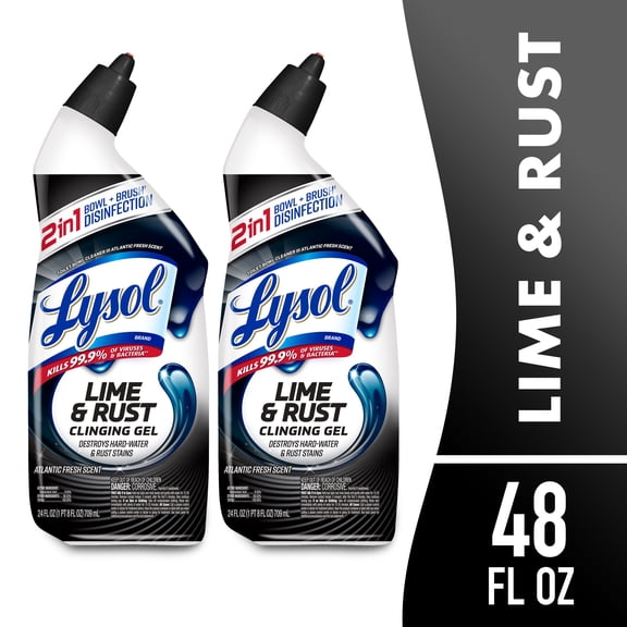 Lysol Toilet Bowl Cleaner Clinging Gel, Lime & Rust Remover, Disinfecting Bathroom Cleaner and Toilet Bowl Stain Remover, 24 fl oz (2 Pack)
