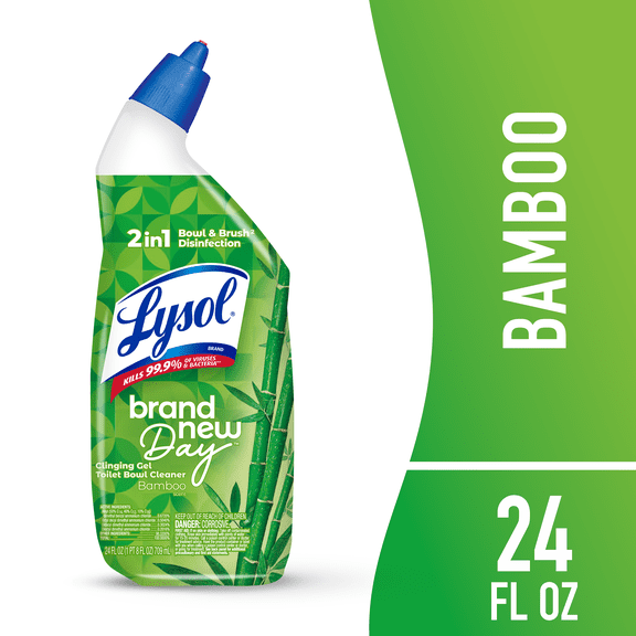 Lysol Toilet Bowl Cleaner Clinging Gel, Cleaning, Disinfecting, and Stain Removal, Bamboo Scent, 24 fl oz.