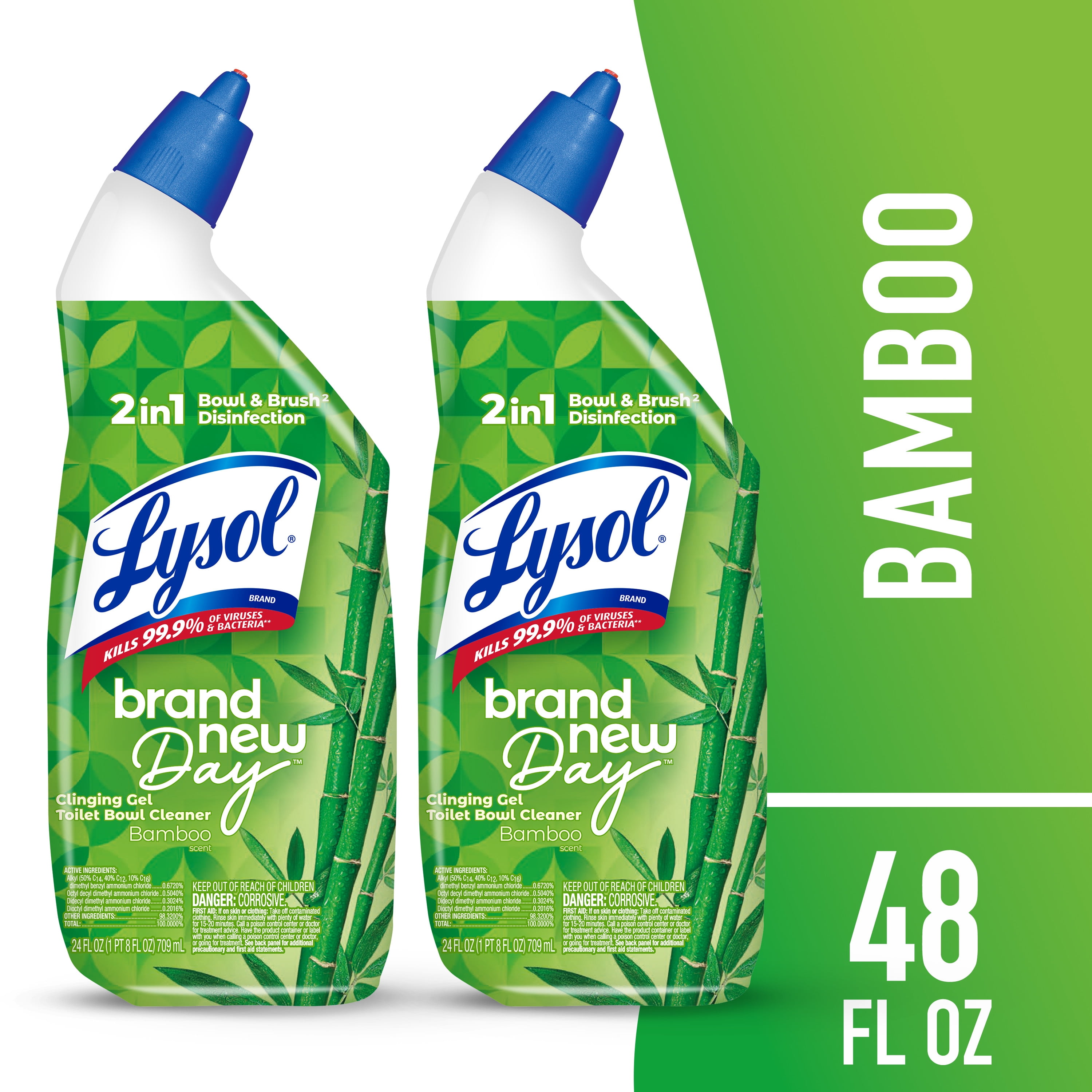 Lysol Toilet Bowl Cleaner Clinging Gel, Cleaning, Disinfecting, and Stain Removal, Bamboo Scent, 24 fl oz. (2 Pack)