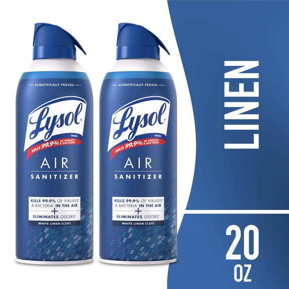 Lysol Air Sanitizer Spray for Air Sanitization and Bacterial Odor Elimination, Air Freshener Alternative, White Linen Scent, 10 oz (Pack of 2)