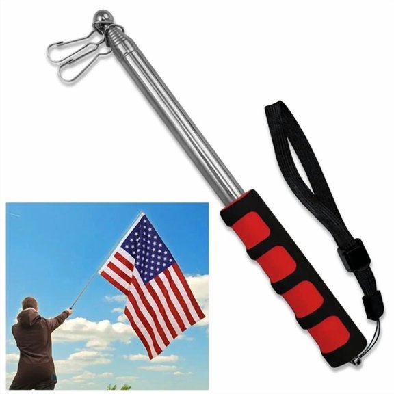 LYSSA -5Ft Hand-Held Collapsible Flag Pole (Red) - Perfect For Tour Groups & Events
