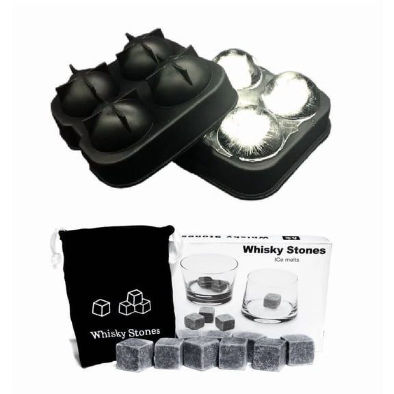 LYSSA -Combo 9 Whiskey Whisky Scotch Soapstone Stone Ice Cubes Rocks 4 Ball Mold Maker