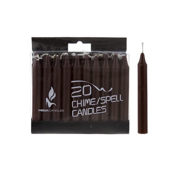 LYSSA -Mega Candles - Unscented 4 Chime / Spell Taper Candles - Brown, Set Of 20