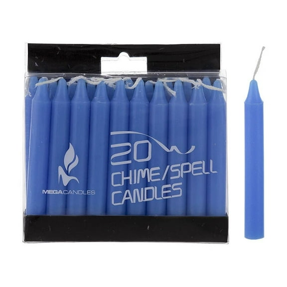 LYSSA -Mega Candles - Unscented 4 Chime / Spell Taper Candles - Light Blue, Set Of 20
