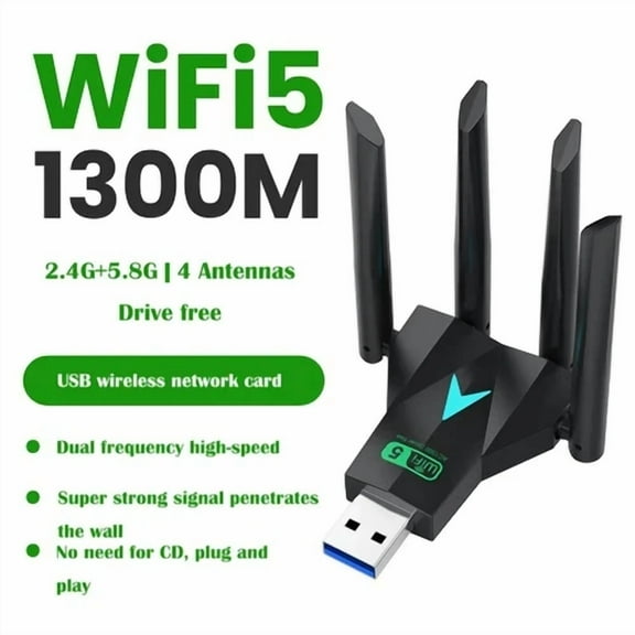 LYSSA -USB 3.0 Wireless WIFI Adapter 1300Mbps Long Range Dongle Dual Band Network 5G