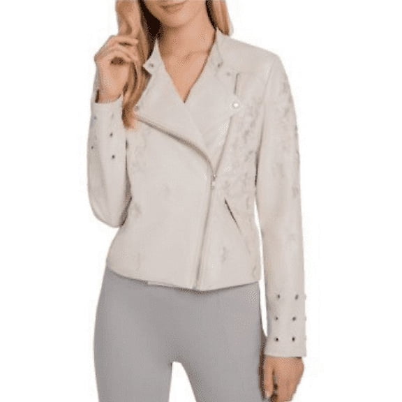 LYSSE Womens Jamie Faux Vegan Leather Embroidered Floral Short Moto Coat Jacket XS