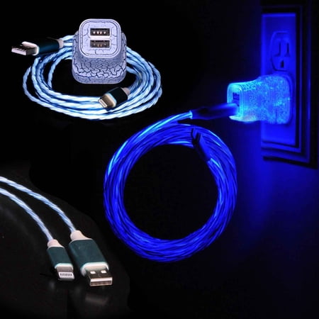 LYTECORDZ - Light Up LED Phone Charging Cable WITH Matching LED Wall Plug- Compatible with Iphone