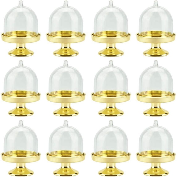 LYTIVAGEN 12 PCS Mini Cake Stand, Cupcake Display Plate Candy Holders Plastic Candy Box for Chocolate, Cheese, Coconut Macaroons, Rum Balls (Golden)