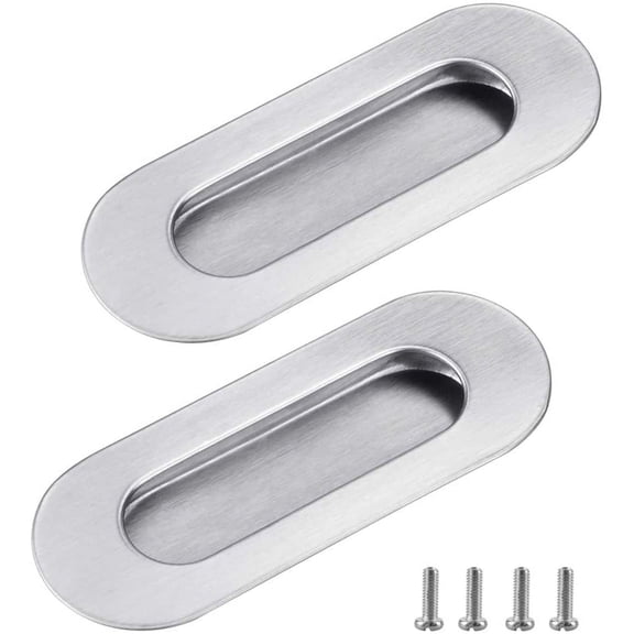 LYTIVAGEN 2 PCS Recessed Handles, Oval Flush Recessed Sliding Hidden Handle with 4 Screws Door Pull Handles for Sliding Doors and Cabinets (108 * 41MM)