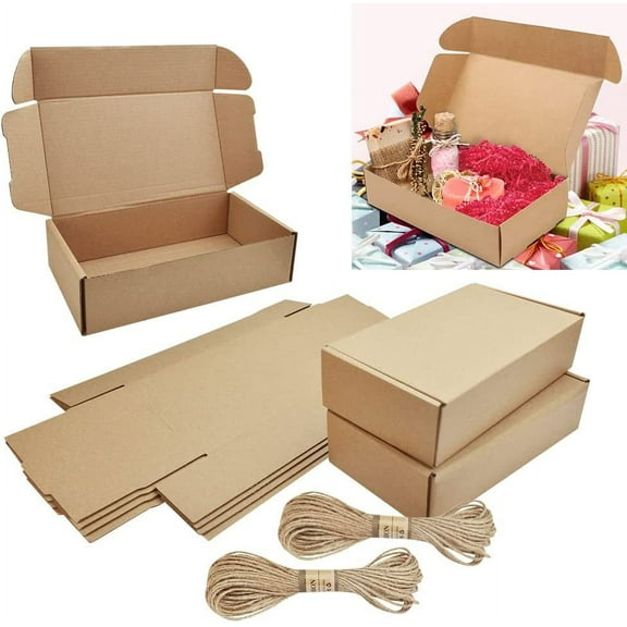 LYTIVAGEN 20 PCS Brown Kraft Gift Boxes Present Boxes with Lids Christmas Gift Boxes 20 * 11 * 5cm Easy Assemble Boxes with 2 Hemp Ropes for Parties, Birthdays, Weddings, Holidays