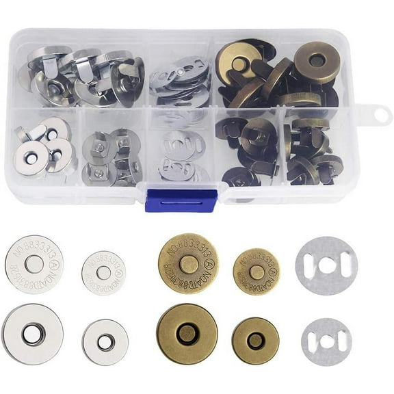 LYTIVAGEN 20 PCS Magnetic Snap Button Metal Snaps Fasteners with Plastic Box for Bag Leather Purse Crafts Backpack - 14mm / 18mm