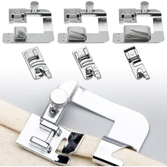 LYTIVAGEN 6 Sewing Machine Presser Kit,3 Narrow Rolled Hem Sewing Machine Presser Foot (3/4/6mm),3 Rolled Hem Pressure Foot Sewing Machine Presser Foot Hemmer Foot Set (4/8,6/8,8/8Inch) for Household