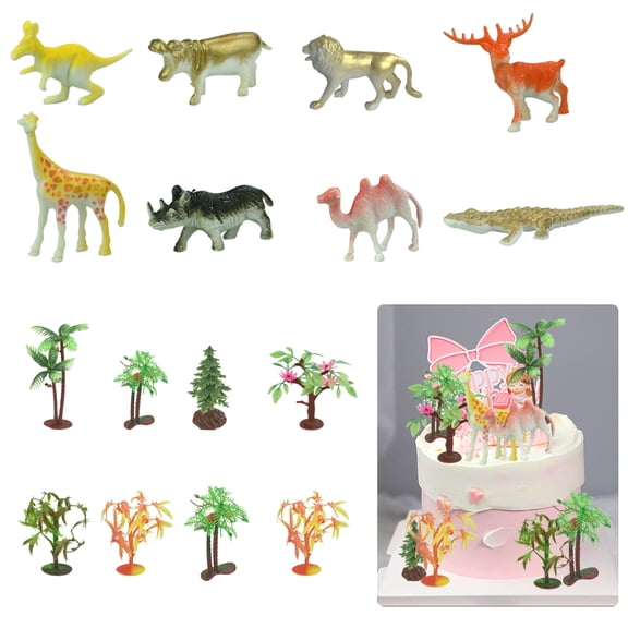 LYTIVAGEN Trees Cake Decorations Palm Tree Cake Miniature Train Scenery Plastic Diorama Supplies with 8 Plastic Mini Figure Model Dinosaur Toy for Projects, Kids DIY Crafts, Cake Decorations