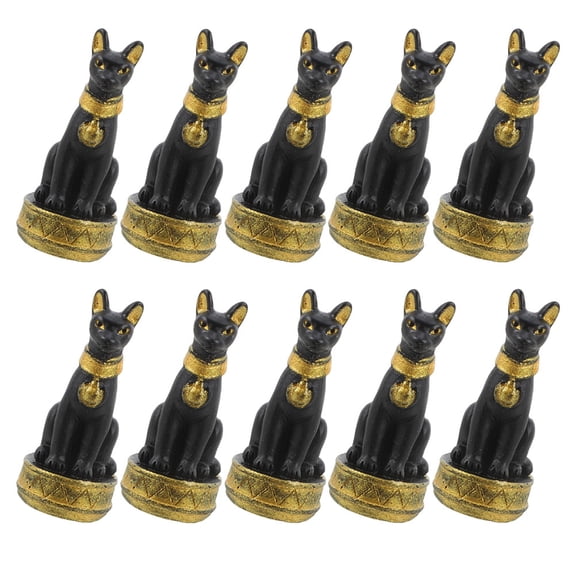 WEUVEB Miniature Cats Cat Figurines Resin Black 10Pcs Garden Landscaping