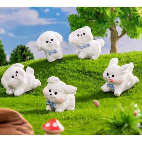 WEUVEB 10Pcs DIY White Puppy Figurine Decor for Car and Office Spaces