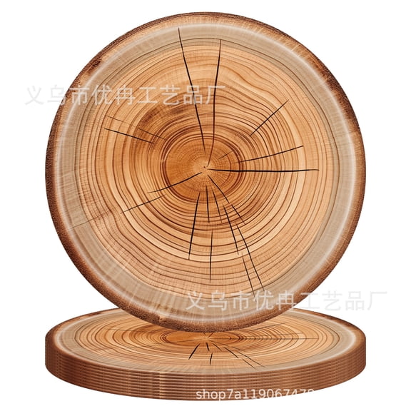 WEUVEB paper plates thanksgiving Wood Grain Paper Plate Brown Families Rustic 16Pcs