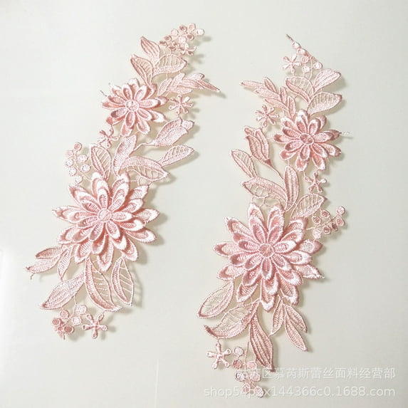 WEUVEB Pink Polyester Embroidery Flower Appliques for DIY Wedding Dresses, 2Pairs