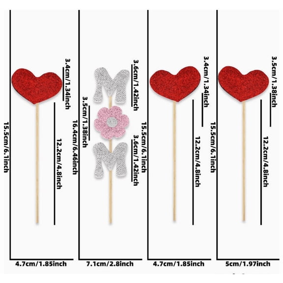 WEUVEB 20Pcs Creative Heart Letter Cake Picks for Mothers Day Party Decor