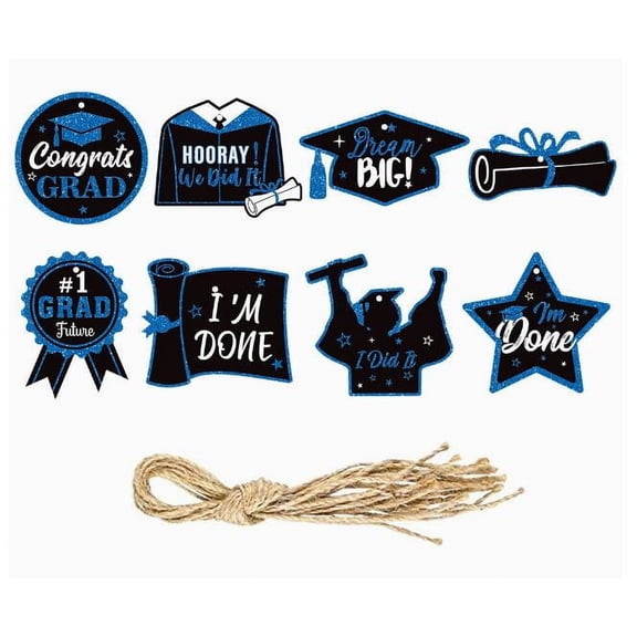 WEUVEB Paper Jute Rope Graduation Decorations Blue 24Pcs 3.9X3.8X0.04In