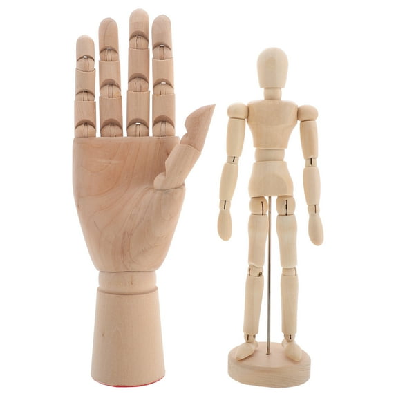 WEUVEB Figure Drawing Right Hand Model Wooden Beige 2Pcs Painting Reference