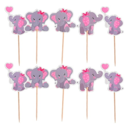LYTMENT 36pcs Pink Elephant Cake Toppers: Baby Shower Cake Decorations Animal Cupcake Picks for Birthday Shower Party Supplies