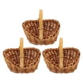 thumbnail image 1 of WEUVEB Brown Rattan Miniature Flower Basket with Handle for Home Decoration, Set of 3, 1 of 8