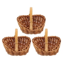 WEUVEB Brown Rattan Miniature Flower Basket with Handle for Home Decoration, Set of 3