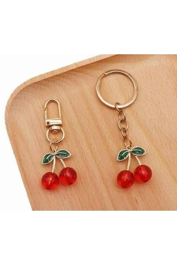 4Pcs Cherry Key Chain Cute Red Resin Keychain Accessories for Bags and Phones