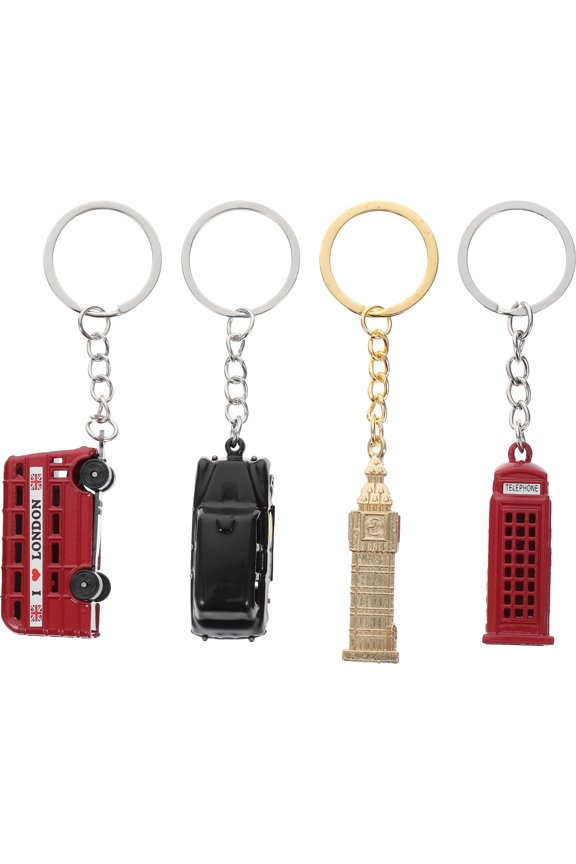 LYTMENT 4PCS British Keychain Set London Bus Keychain Taxi Keyring Keychain Telephone Booth Keychain Souvenir for Bags Purses and Home Decor (Bus, Telephone Booth, , Taxi Style)