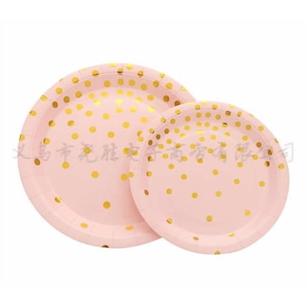 WEUVEB Party Paper Plates Set Pink Round Dot Pattern 50Pcs