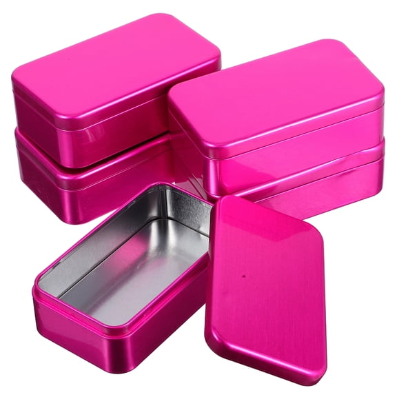 LYTMENT 5Pcs Rectangle Tinplate Storage Box Home Kitchen Desktop Storage Tin Canister Chocolate Candy Tea Coffee Cosmetics Jewelry Photos Present Case Rosy