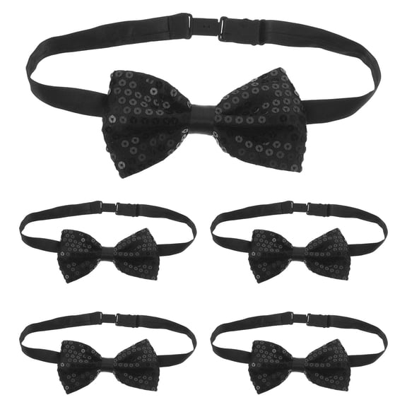 WEUVEB 5Pcs Black Shiny Sequin Bow Tie Adjustable Length for Formal Wedding