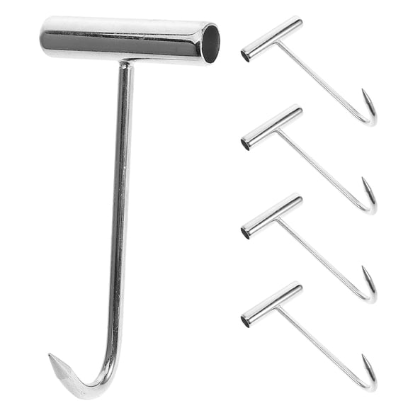 WEUVEB 5Pcs Stainless Steel T Shaped Meat Handling Hooks with Ergonomic Grip