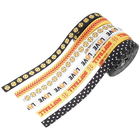 WEUVEB 6-Pack Polyester Baseball Craft Ribbons, Strips for Sports Party Decorations, Projects and Crafts