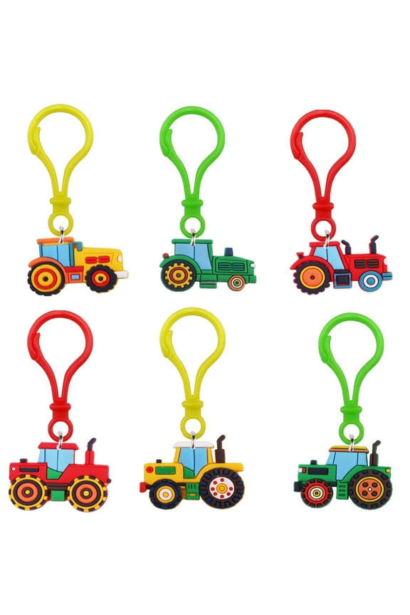LYTMENT 6pcs Cute Farm Tractor Keychains PVC Key Ring for Backpack Decoration Charms Cute Cartoon Keychain Present for Boys and Girls