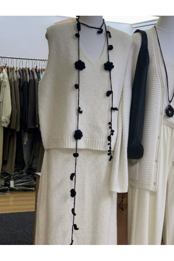 LYTMENT Handmade Crochet Rose Scarf Thin Long Scarf Boho Knitted Neck Decoration Elegant Scarf For Parties Daily Wear