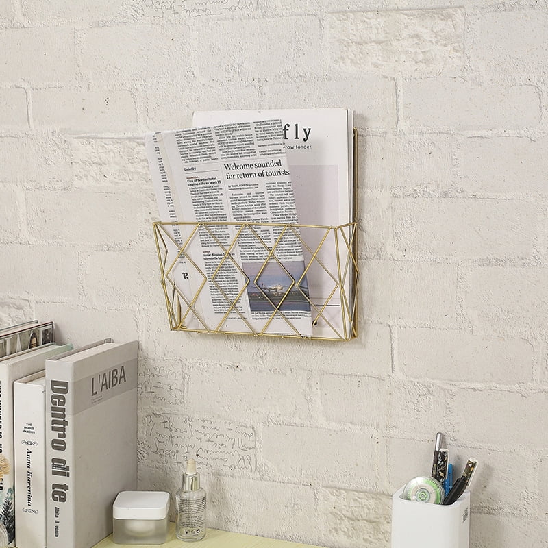 WEUVEB Minimalist Golden Iron Wall Book Holder for Newspapers and ...