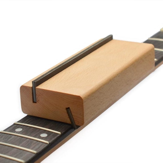 WEUVEB Guitar Fret Puller Tool with Dual Sided Design Comfortable Wood Handle Precision File for Guitar Beige