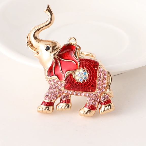 WEUVEB Elegant Crystal Keychain Elephant Bag Charm with Red Color 1Pack