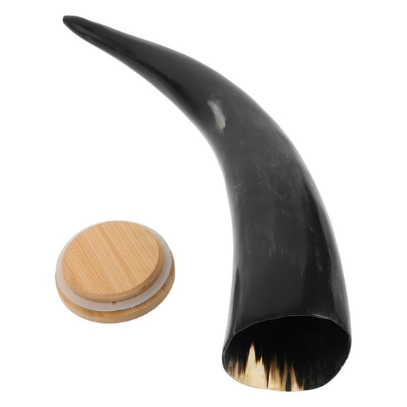 WEUVEB Viking Style Drinking Horn Mug with Large Capacity Authentic Ox Horn and Wood for Home Decor Assorted Color 350ml