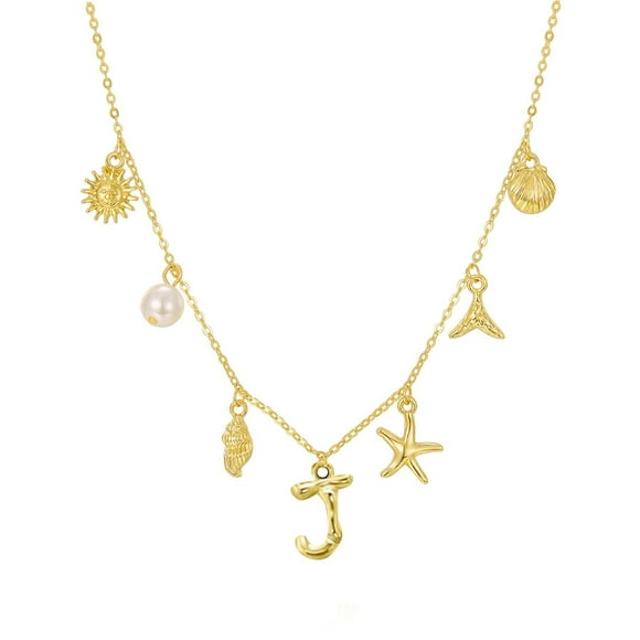 26 Initial Charm Necklace For Women Seashell Letter Necklaces Gold Charms Pendant Boho Summer Seashell Beach Jewelry Gifts Pearl Necklace with Heart