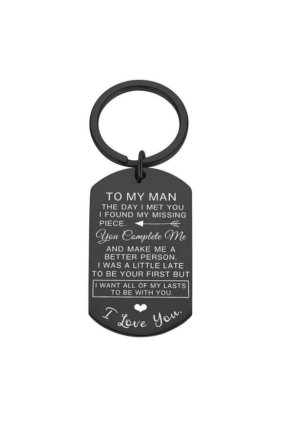 TO MY MAN Stainless Steel Key Chain For Him Husband From Wife Birthday For Boyfriend Groom Fiance Engagement Slim Key Holder Pom compatible with Mace Jewelry Blanks Zipper Pouch And Holder Key