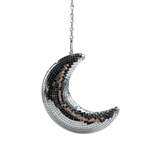 Crescent Moon Disco Ball – Glass Mirror Rotating Decor For Parties, Weddings, Nightclubs, & DJ Events With Hook & Chain Included