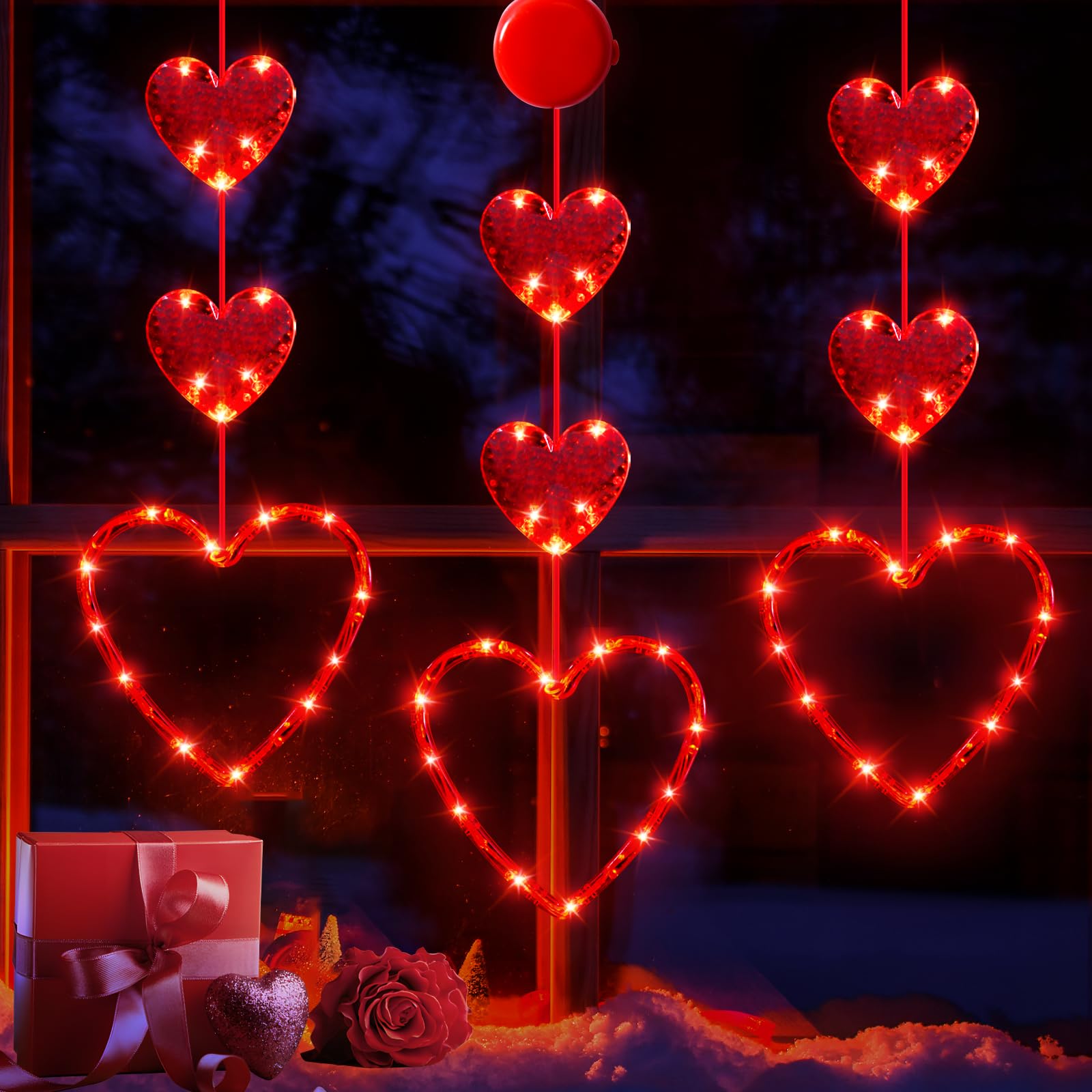 LYUBASA 3 Pack Valentines Day Window Lights Decorations with Timer